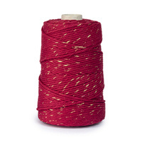 Baumwolle Baumwollgarn Makramee Garn 3mm 200m DUNKELROT mit Goldenem Faden