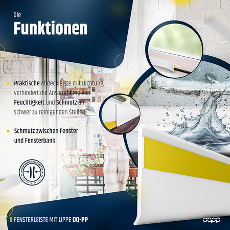 Fensterleiste mit Gummilippe 50mm Selbstklebend Abdeckleiste Kunststoffleiste Flachleiste