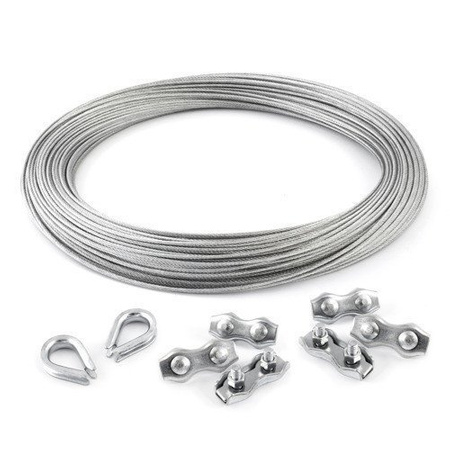 SET: Drahtseil 4mm 6x7 10m, Duplex Drahtseilklemme 6 Stk., Kausche 2 Stk.