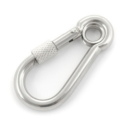 KARABINERHAKEN Feuerwehre Edelstahl V4A NIRO Karabiner mit Sicherheitsmutter und Kausche 4mm