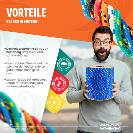 Polypropylenseil 14mm Schnur Polypropylen Seil Tauwerk Flechtleine WEISS