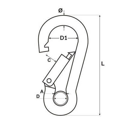 KARABINERHAKEN Feuerwehre Edelstahl V4A NIRO Karabiner mit Kausche 12mm