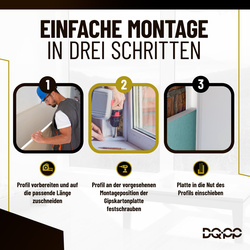 PVC-Profil Typ J PT5, Abschluss-Eckprofil für die Kante von Gipskartonplatten (GK), WEISS