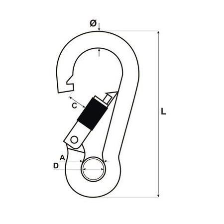 KARABINERHAKEN Feuerwehre Edelstahl V4A NIRO Karabiner mit Sicherheitsmutter und Kausche 10mm