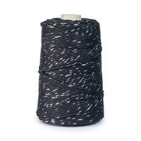 Baumwolle Baumwollgarn Makramee Garn 3mm 200m SCHWARZ mit Silberfaden