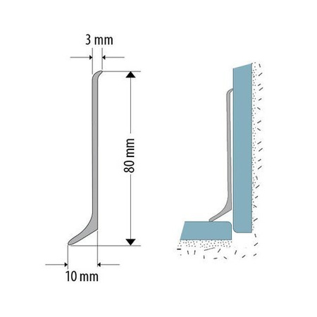 2,5m Fussleiste aus Aluminium 80mm PLATIN