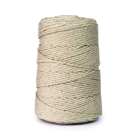 Baumwolle Baumwollgarn Makramee Garn 3mm 200m BEIGE mit Goldenem Faden