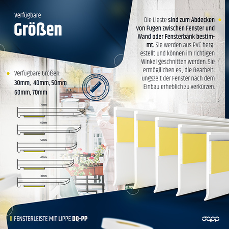 Fensterleiste mit Gummilippe 50mm Selbstklebend Abdeckleiste Kunststoffleiste Flachleiste