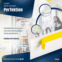 Fensterleiste mit Gummilippe 70mm Selbstklebend Abdeckleiste Kunststoffleiste Flachleiste