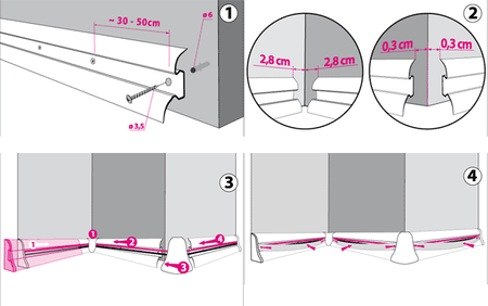 2,5m Fussleiste 55mm ESCHE WEISS + Montagematerial GRATIS!