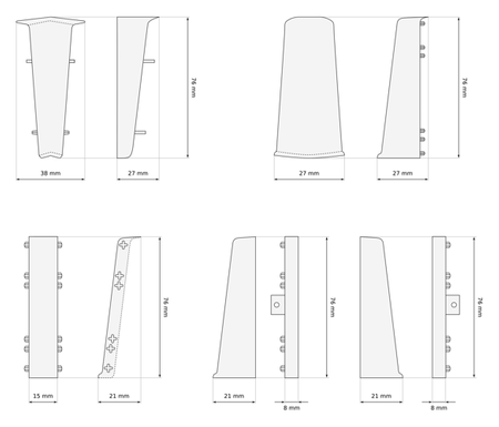 75mm Endstück Links EICHE MALAYSIA 1 Stk.