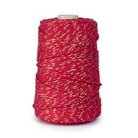 Baumwolle Baumwollgarn Makramee Garn 3mm 200m ROT mit Goldenem Faden