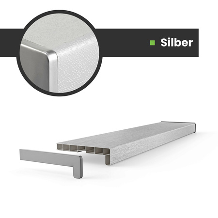 Fensterbank Fensterbrett für den Innenbereich PVC Tiefe 20cm SILBER + Endkappen GRATIS!