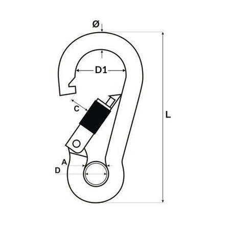 KARABINERHAKEN Feuerwehre Edelstahl V4A NIRO Karabiner mit Sicherheitsmutter und Kausche 11mm