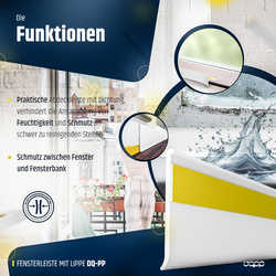 Fensterleiste mit Gummilippe 70mm Selbstklebend Abdeckleiste Kunststoffleiste Flachleiste